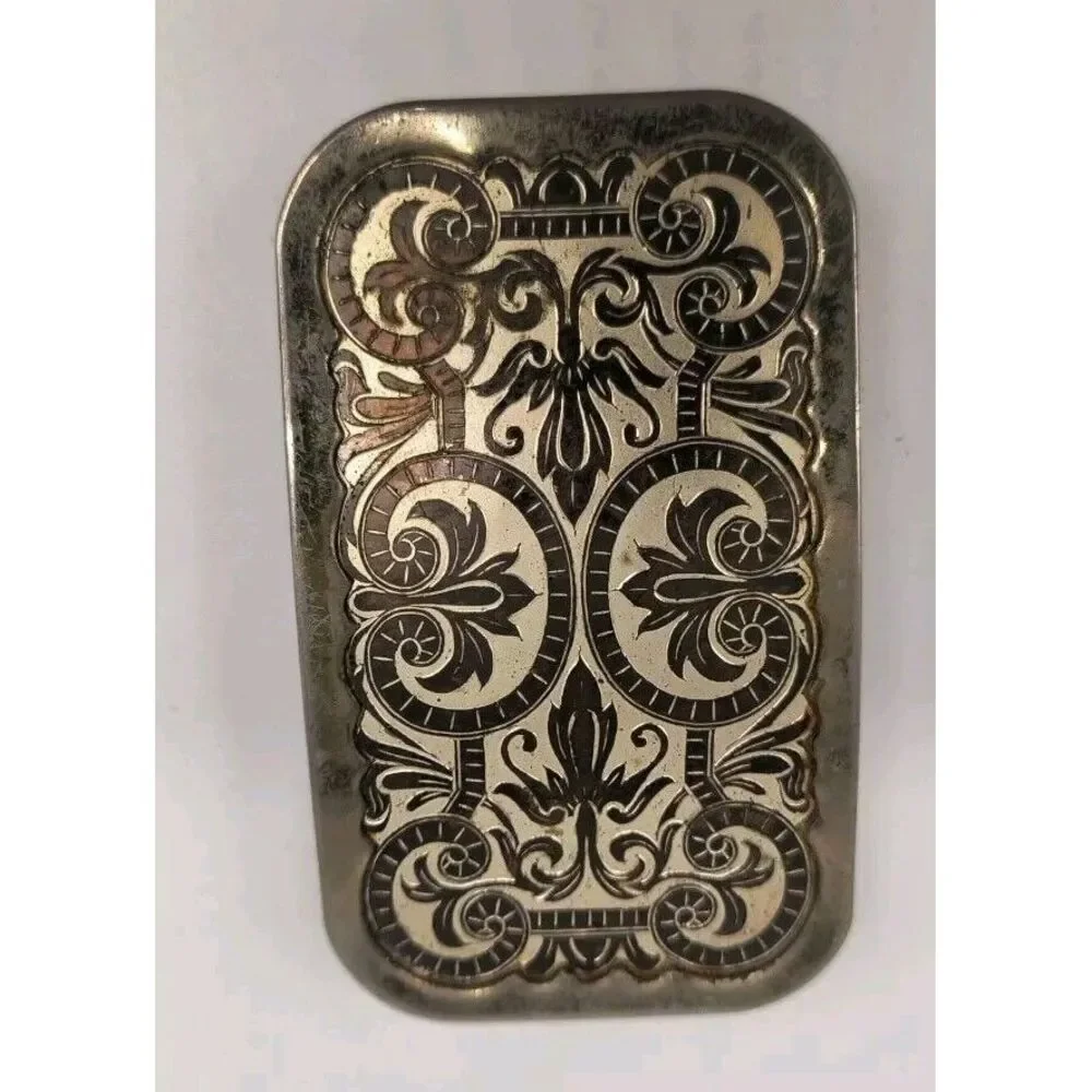 Vintage Nickel Plated Metal Western Cowboy Belt Buckle Rectangular